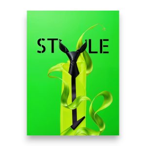Poster Photo FLT vibraTie Cravate noire nouée style dynamique sur fond vert néon vibrant, illustration Art Digital marque FLT 40x60 cm.